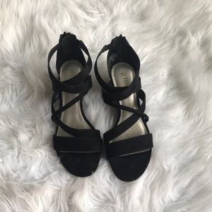 Strappy black wedges